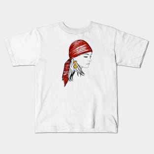 Beautiful girl in a red bandana and sunglasses Kids T-Shirt